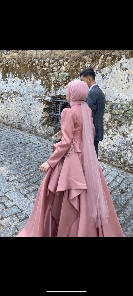 Pembe Nakışlı Uzun Kollu Tesettür Kına Elbisesi - Görsel 3