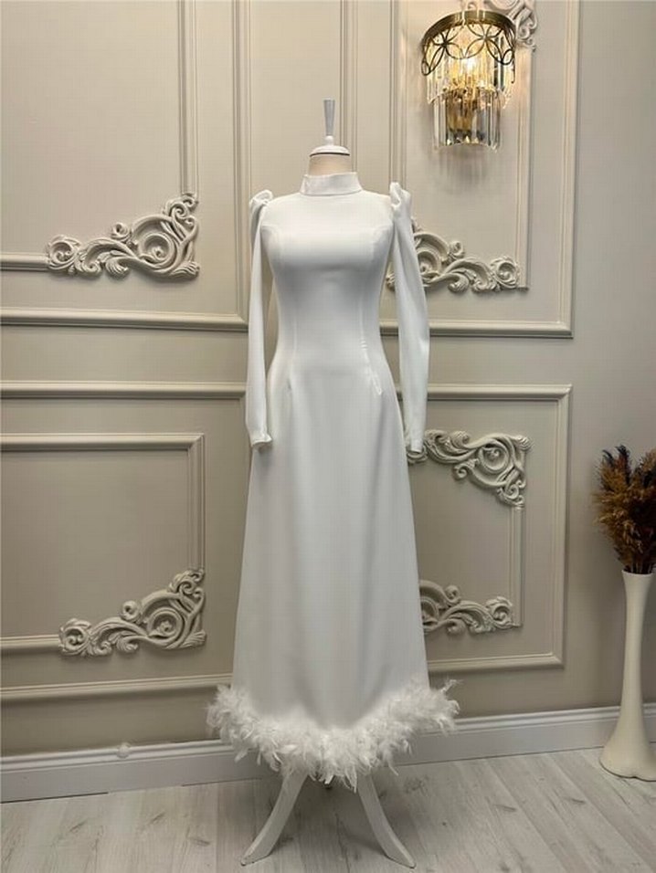 Uzun Kollu Klasik Modern Elbise - Görsel 2