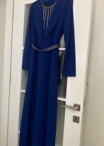 Kemer Detaylı Lacivert Uzun Kadın Elbise - Görsel 2