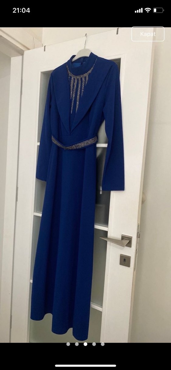 Kemer Detaylı Lacivert Uzun Kadın Elbise - Görsel 2