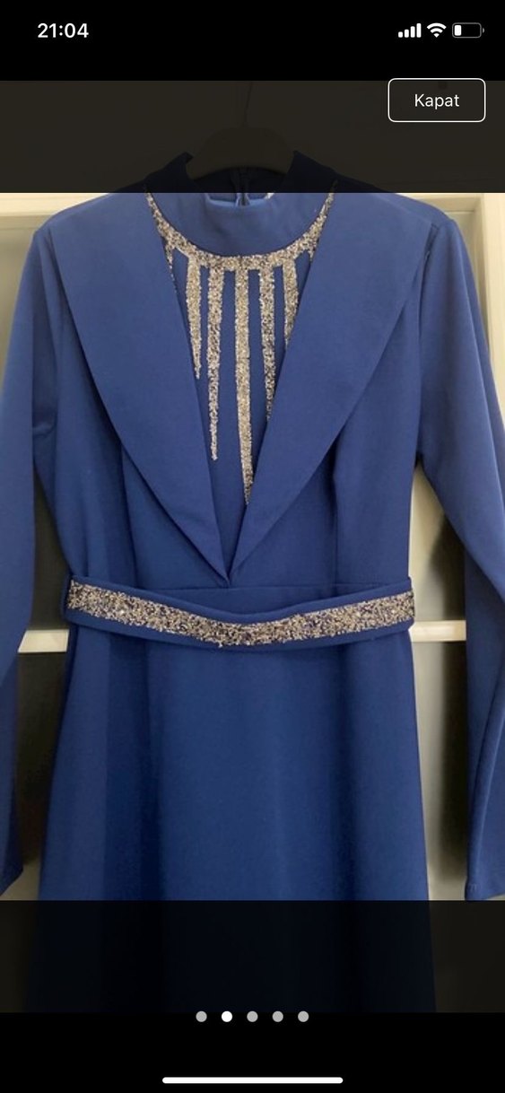 Kemer Detaylı Lacivert Uzun Kadın Elbise - Görsel 3