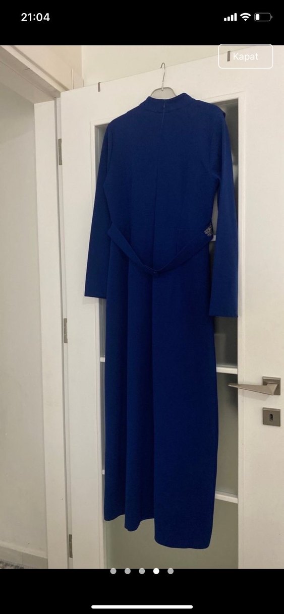 Kemer Detaylı Lacivert Uzun Kadın Elbise - Görsel 4