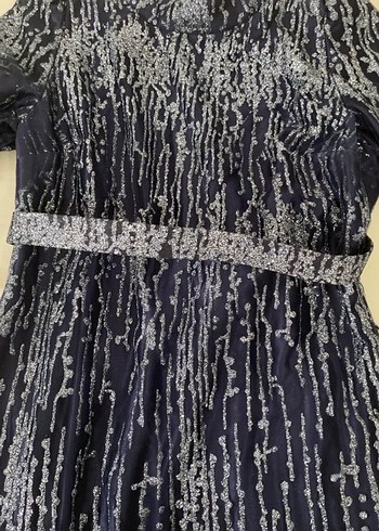 Boncuk İşlemeli Lacivert Uzun Abiye Elbise - Görsel 6