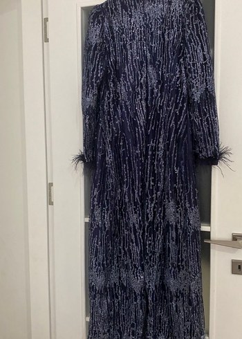 Boncuk İşlemeli Lacivert Uzun Abiye Elbise - Görsel 5