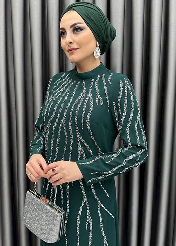 Kadın Uzun Payetli Nakışlı Elbise - Görsel 4