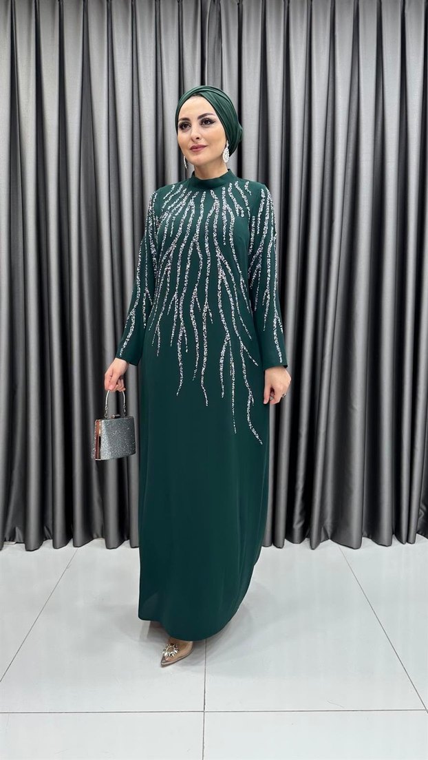 Kadın Uzun Payetli Nakışlı Elbise - Görsel 5