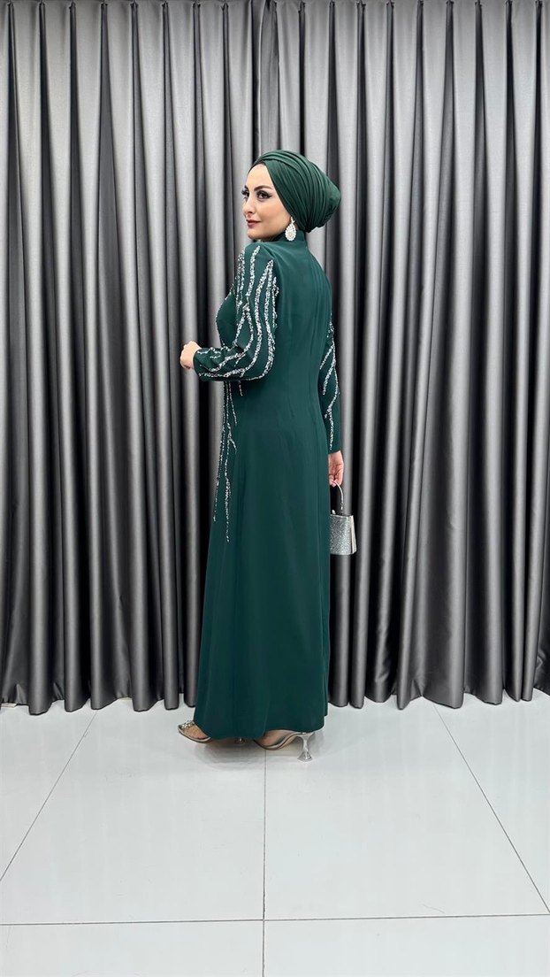 Kadın Uzun Payetli Nakışlı Elbise - Görsel 3