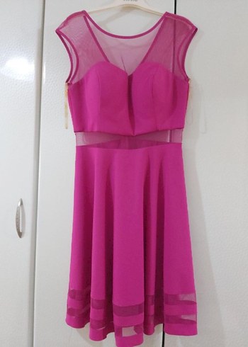 Abiye Pembe Midi Abiye Elbise V Yaka