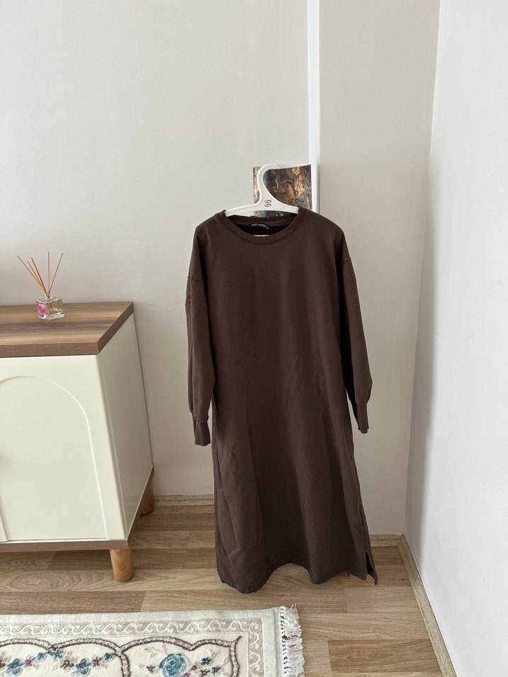 Uzun Kollu Kahverengi Salaş Tunik - Görsel 4