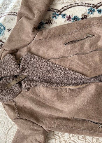 Bej Süet Kadın Kürklü Ceket - Ana görsel