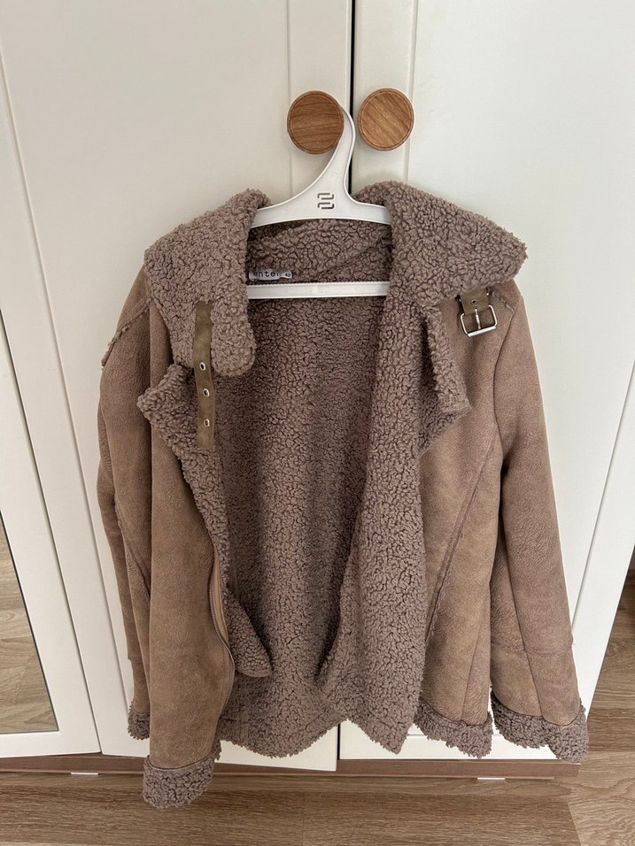 Bej Süet Kadın Kürklü Ceket - Görsel 2