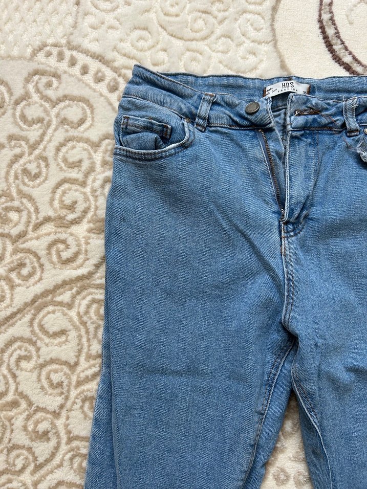 Mavi Bol Kesim Midi Kadın Kot Pantolon - Görsel 3