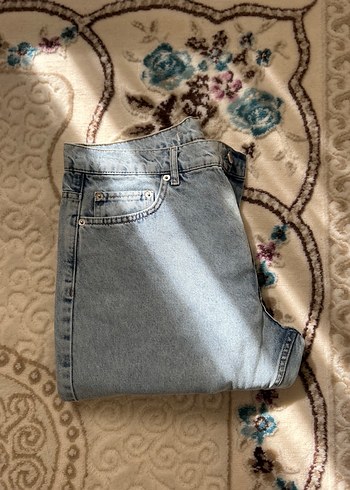 Düğmeli Gri Kadın Bol Kesim Denim Pantolon - Görsel 8