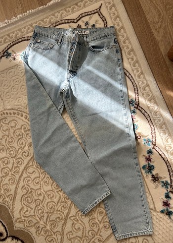 Düğmeli Gri Kadın Bol Kesim Denim Pantolon - Görsel 4