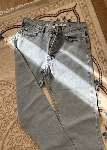 Düğmeli Gri Kadın Bol Kesim Denim Pantolon - Görsel 6