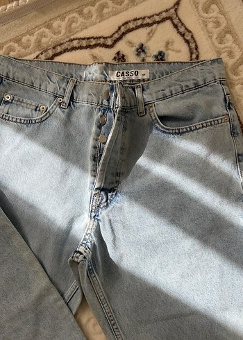 Düğmeli Gri Kadın Bol Kesim Denim Pantolon - Görsel 5