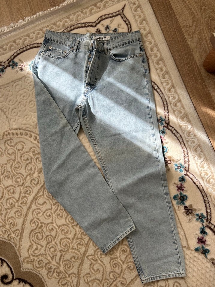 Düğmeli Gri Kadın Bol Kesim Denim Pantolon - Görsel 4