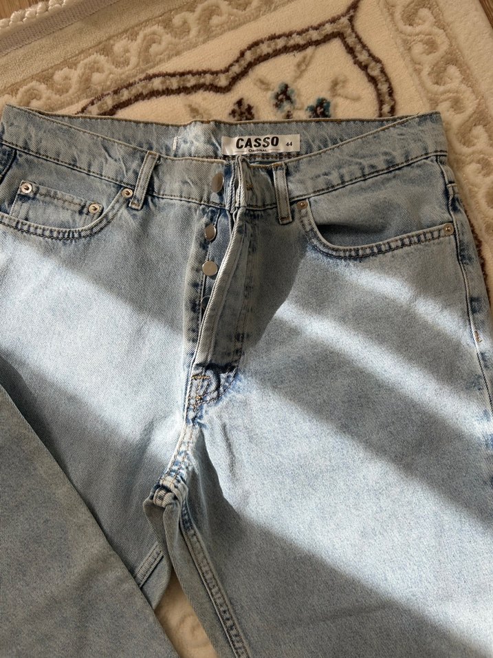 Düğmeli Gri Kadın Bol Kesim Denim Pantolon - Görsel 5
