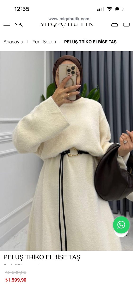 Beyaz Kemerli Uzun Salaş Elbise - Görsel 2