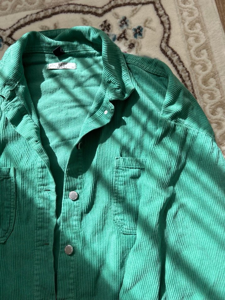 Yeşil Düğmeli Keten Kadın Gömlek - Görsel 2