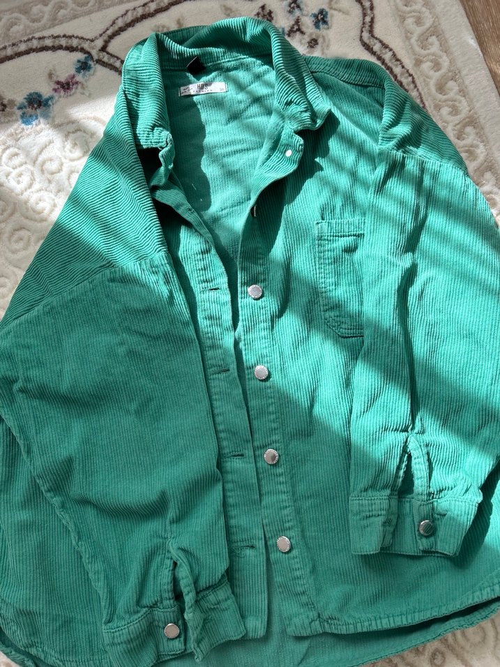 Yeşil Düğmeli Keten Kadın Gömlek - Görsel 3