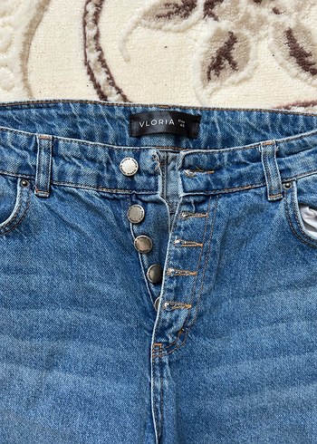 Düğmeli Bol Kesim Kadın Mavi Denim Jean - Görsel 2