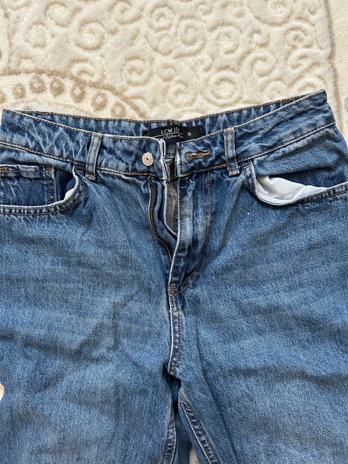 Bol Kesim Midi Boy Mavi Kot Pantolon - Görsel 2