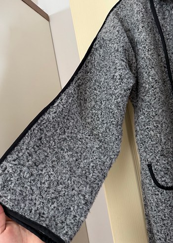 Düğmeli Gri Kadın Yün Kaban - Görsel 2