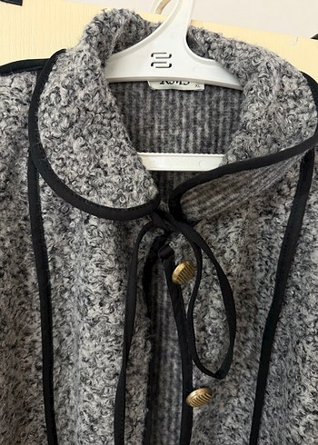 Düğmeli Gri Kadın Yün Kaban - Görsel 3