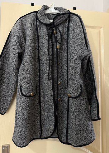 Düğmeli Gri Kadın Yün Kaban - Görsel 4