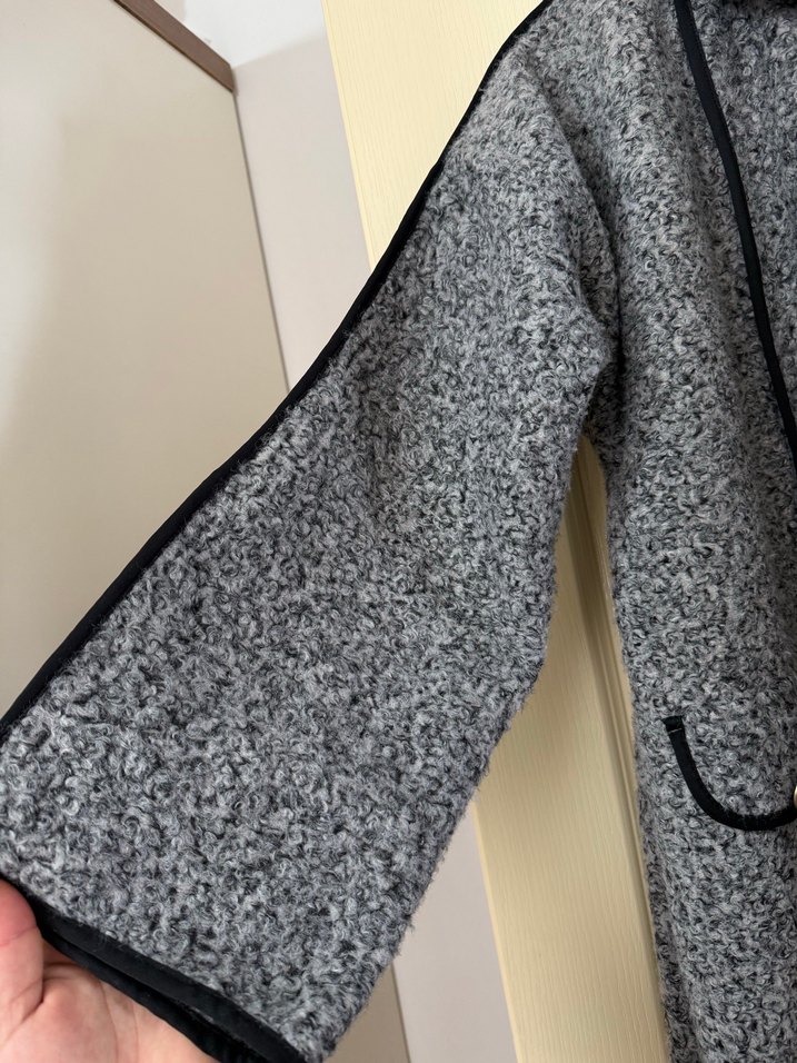 Düğmeli Gri Kadın Yün Kaban - Görsel 2
