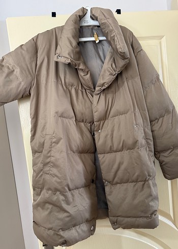 Bej Midi Düğmeli Kadın Kışlık Mont - Görsel 2