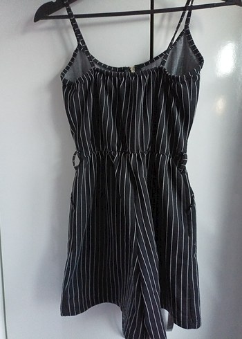 Çizgili Siyah Kadın Kısa Tulum - Görsel 2