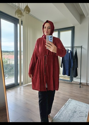 Bordo Uzun Kollu Salaş hırka