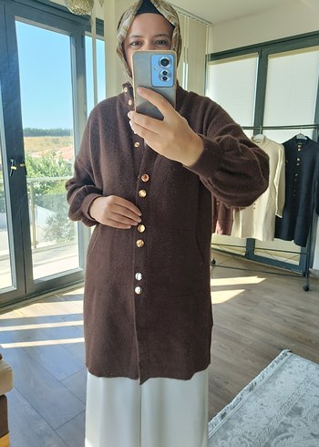 Düğmeli Kahverengi Midi Hırka