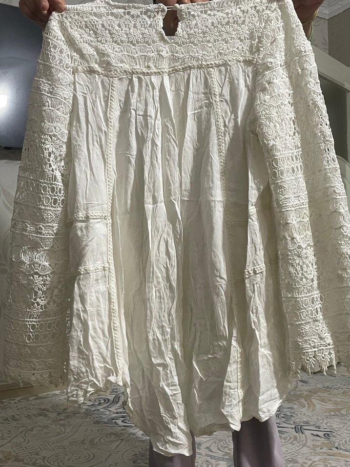 Dantel Detaylı Beyaz Bohem Kadın Bluz - Görsel 2