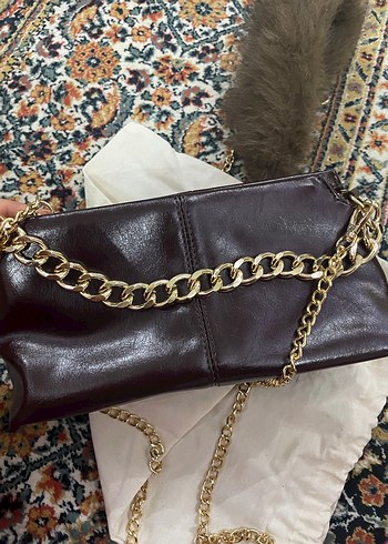 Zincir Detaylı Kahverengi Deri Kadın Çanta - Görsel 2