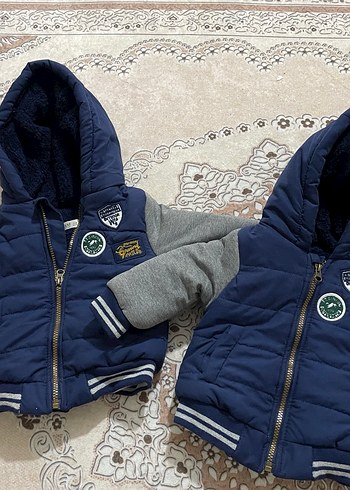 Kapüşonlu ikiz Erkek Çocuk Mavi Mont - Görsel 2