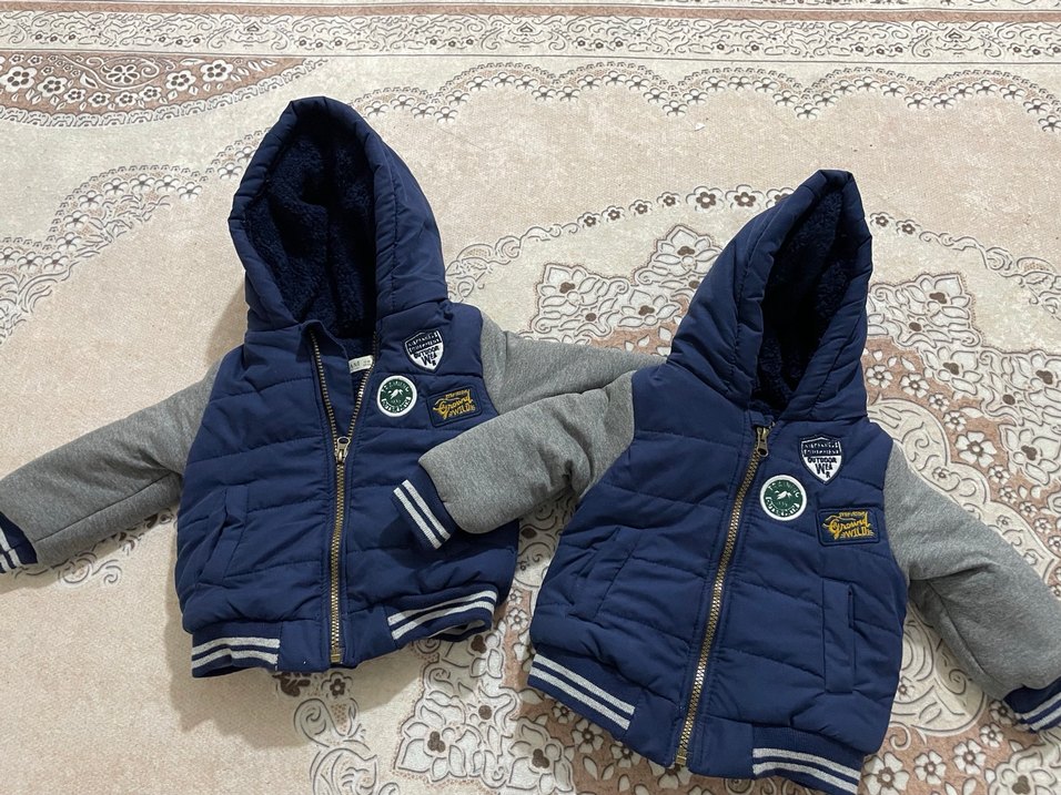 Kapüşonlu ikiz Erkek Çocuk Mavi Mont - Görsel 2