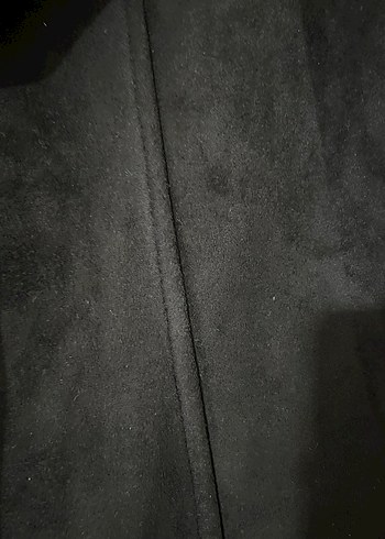 Uzun Siyah süet Kadın Kaban - Görsel 3