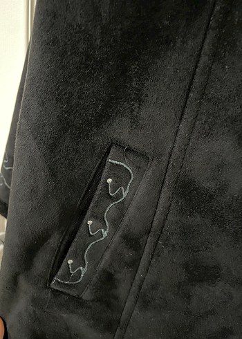 Uzun Siyah süet Kadın Kaban - Görsel 4