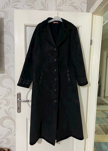 Uzun Siyah süet Kadın Kaban - Görsel 2