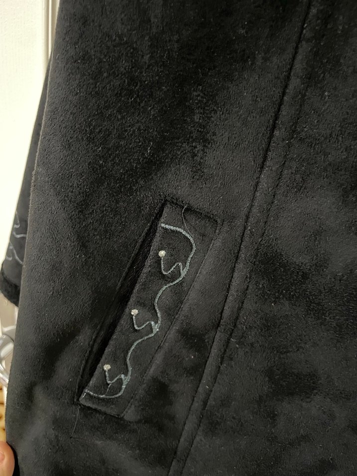 Uzun Siyah süet Kadın Kaban - Görsel 4