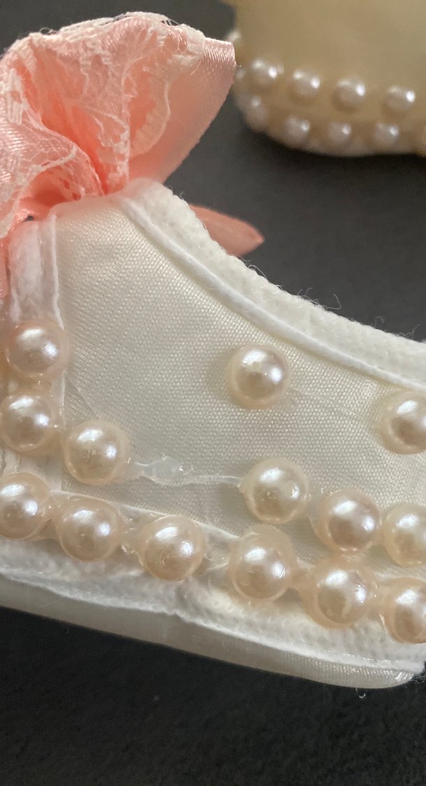 Kız bebek  İnci Detaylı Krem Rengi Fiyonklu  Ayakkabı - Görsel 5