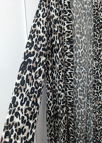 Leopar Desenli Uzun Kadın hırka - Görsel 3