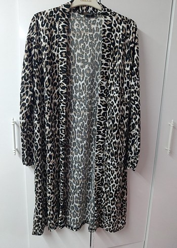 Leopar Desenli Uzun Kadın hırka - Görsel 2