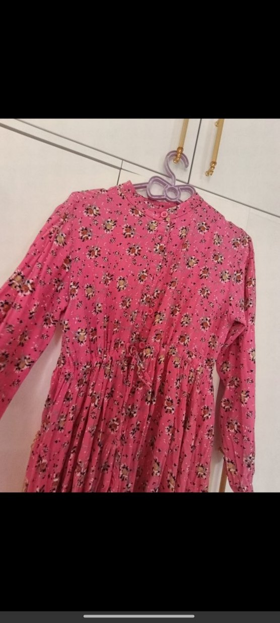 Uzun Kollu Pembe Bohem Uzun Elbise - Görsel 2