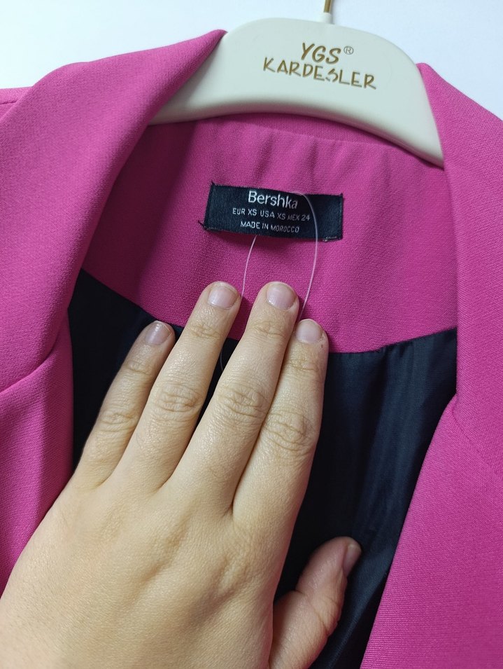 Pembe Siyah Mini Düğmeli Kadın Blazer Ceket - Görsel 3