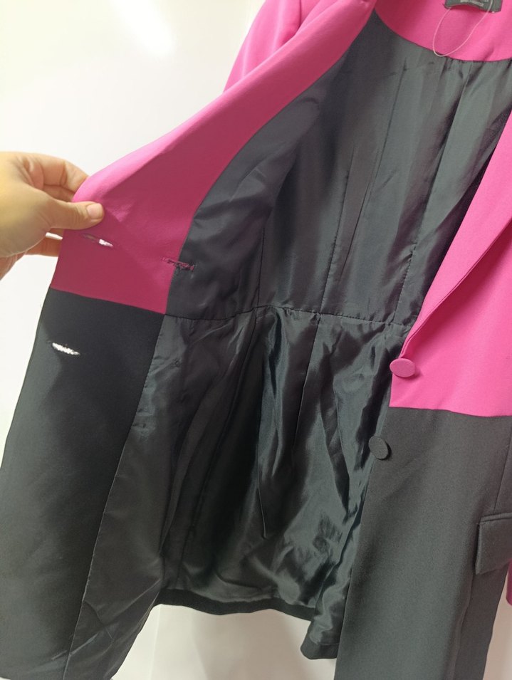 Pembe Siyah Mini Düğmeli Kadın Blazer Ceket - Görsel 2