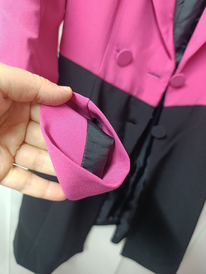 Pembe Siyah Mini Düğmeli Kadın Blazer Ceket - Görsel 4